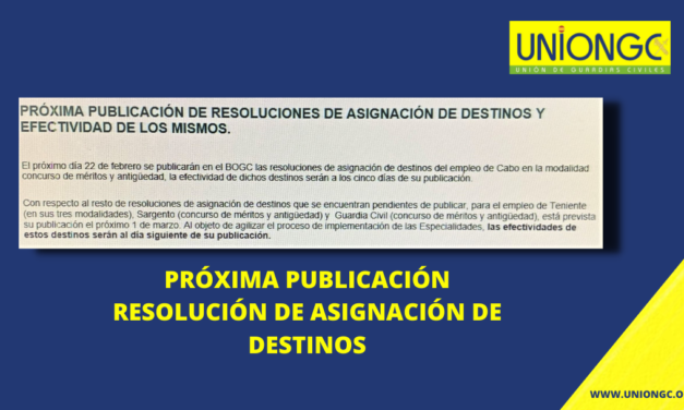 PRÓXIMA PUBLICACIÓN RESOLUCIÓN DE ASIGNACIÓN DE DESTINOS