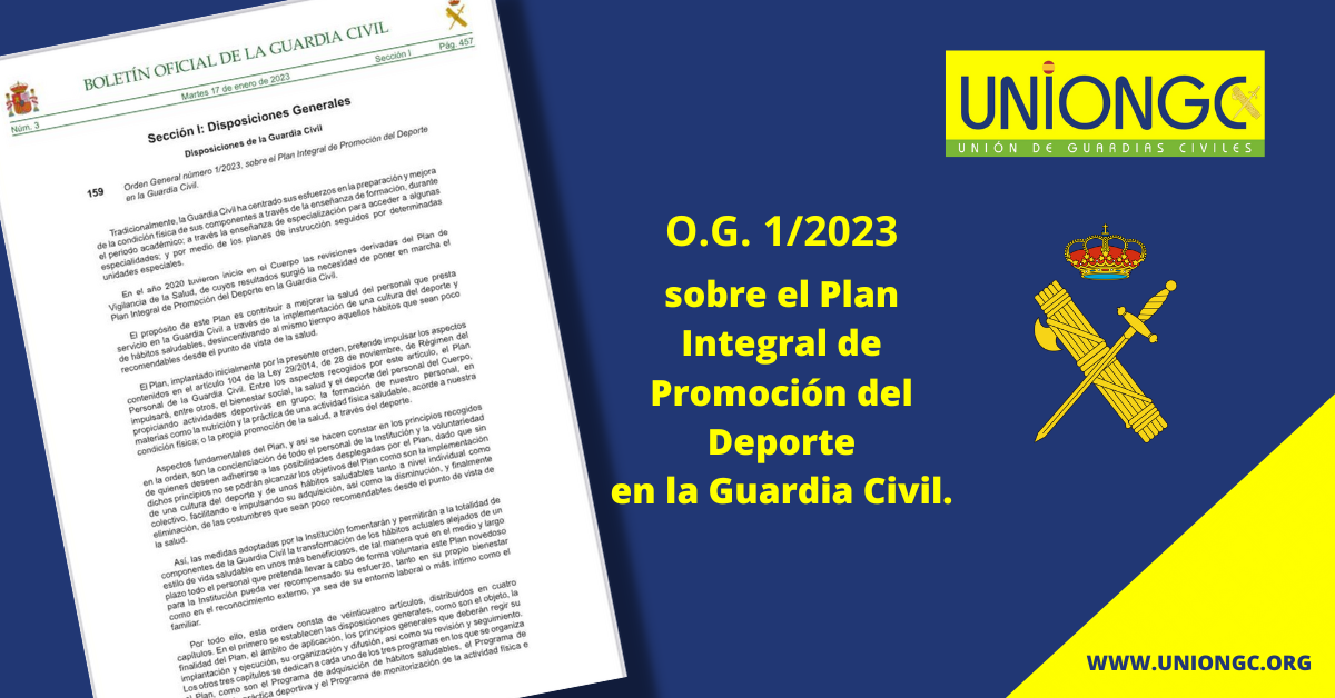 Orden General número 1/2023, sobre el Plan Integral de Promoción del Deporte en la Guardia Civil