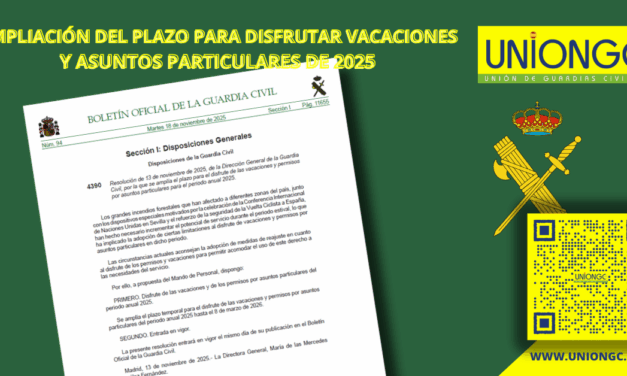 AMPLIACIÓN DEL PLAZO PARA DISFRUTAR VACACIONES Y ASUNTOS PARTICULARES DE 2025