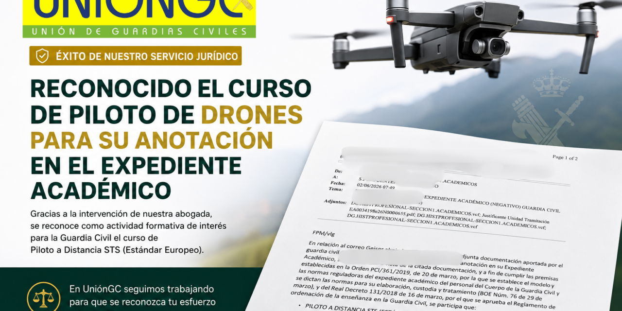 El Servicio Jurídico de UniónGC logra el reconocimiento de un curso de piloto de drones para su anotación en el expediente académico de un afiliado