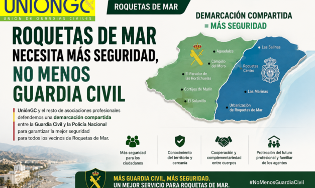 UniónGC respalda una solución de demarcación compartida para mantener la Guardia Civil en Roquetas de Mar