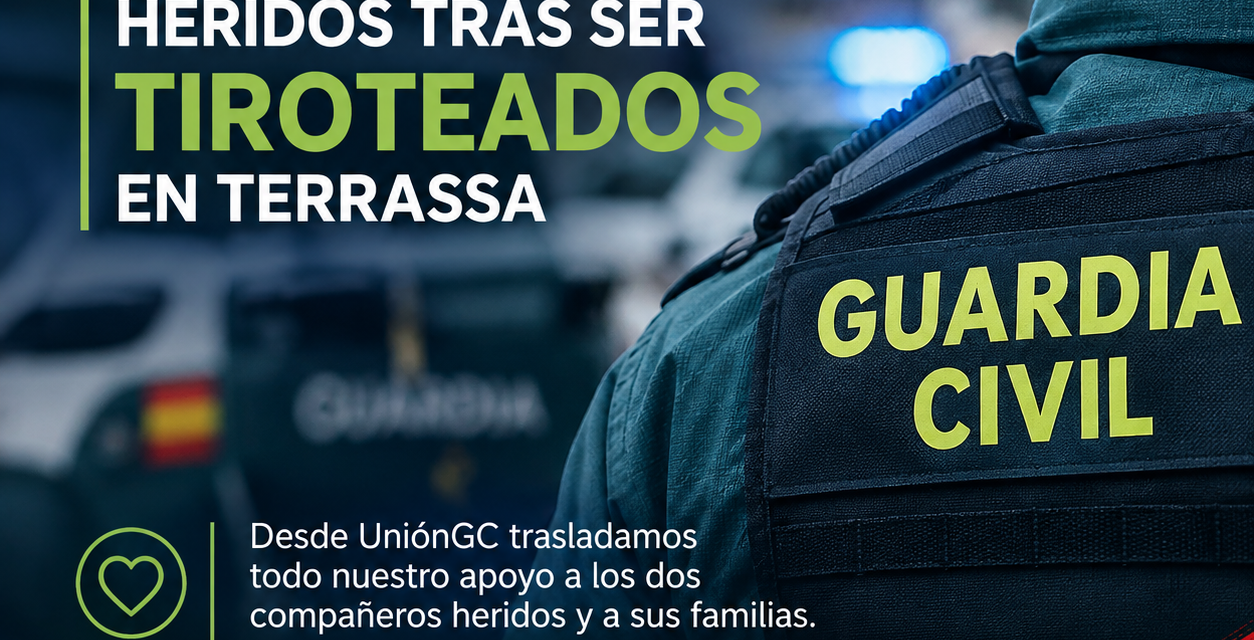 UniónGC condena el tiroteo contra dos guardias civiles en Terrassa y reclama revisar el dispositivo de actuación